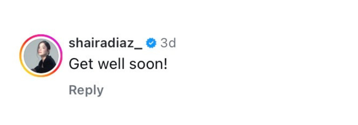 Screenshot of Shaira Diaz's comment on Bianca Umali's health scare post